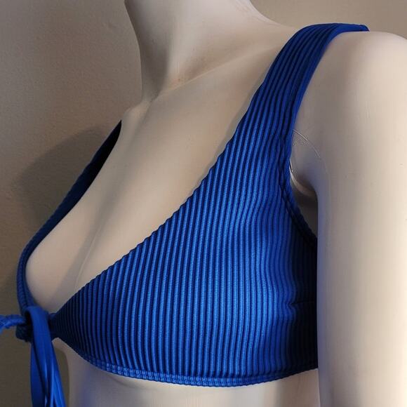 HOLLISTER Cobalt Blue Ribbed Bikini Swim Top Sz S Small Front Tie Summer Vacay - Picture 6 of 9